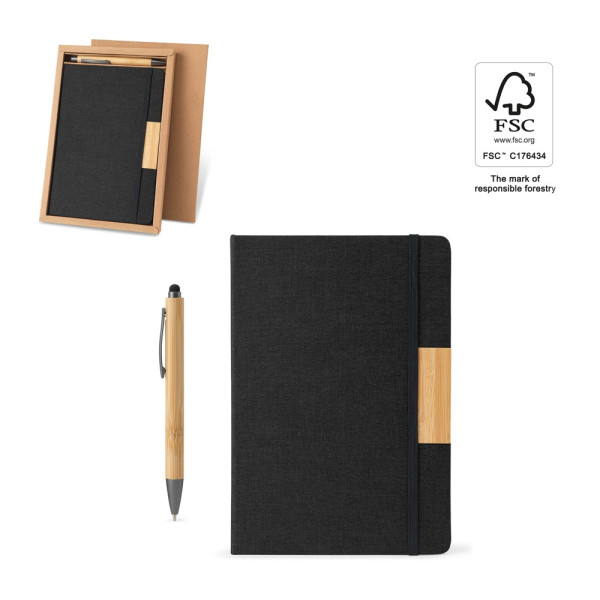 HOMERO. Set bestaande uit een hardcover A5 notitieblok en een bamboe balpen