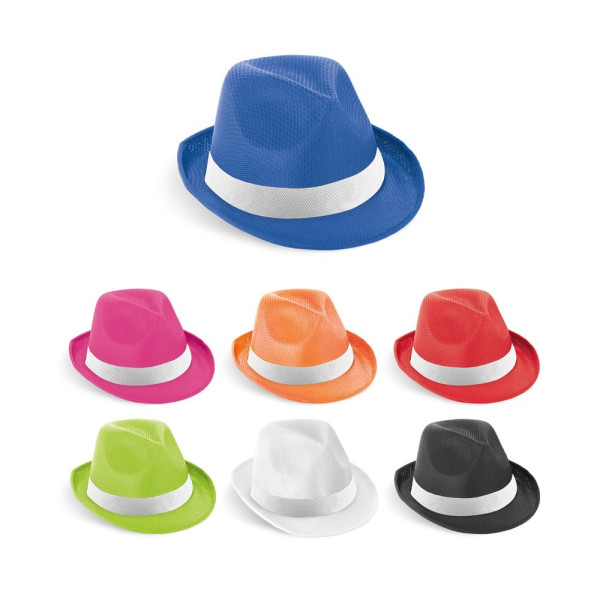 MANOLO POLI. Hoed van PP met wit polyester lint